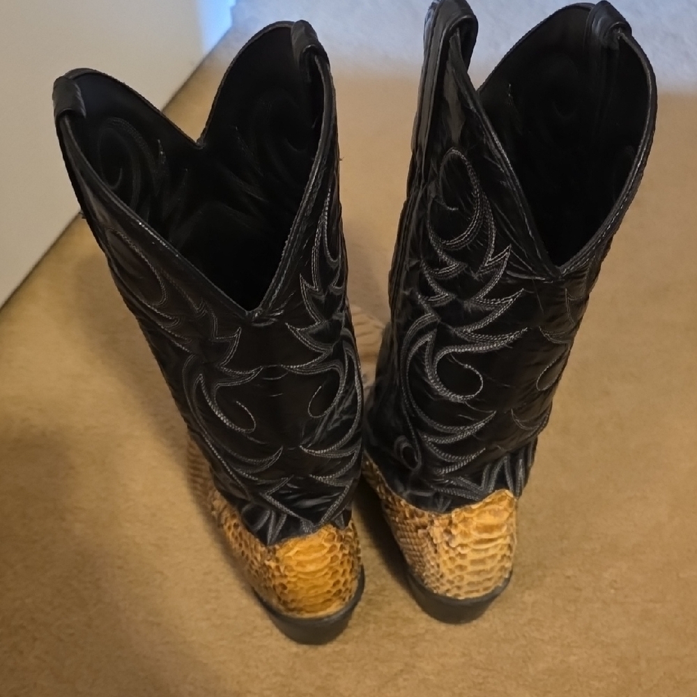 Acme Vintage Python Snack Skin Cowboy Boots 9EW Black Brown - Picture 4 of 10